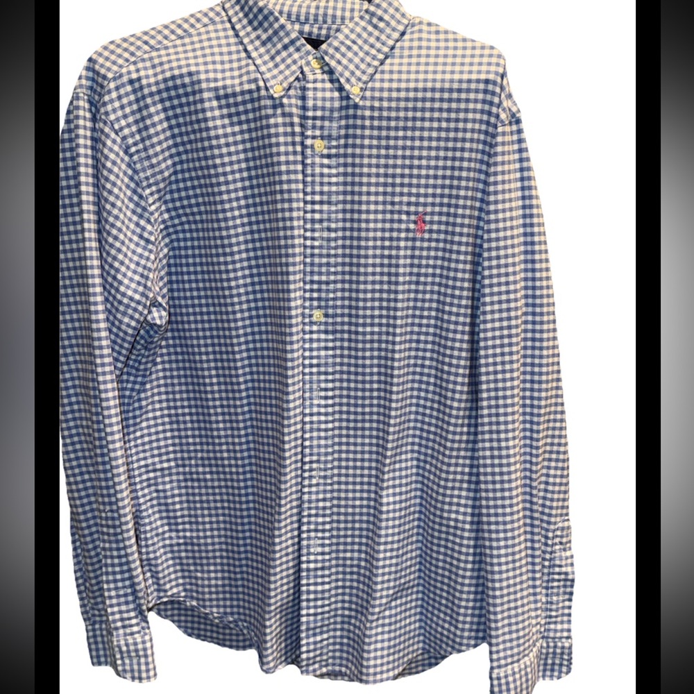 Polo Ralph Lauren Blue White Gingham Checkered Shirt Men’s  XL Slim Fit, Cotton